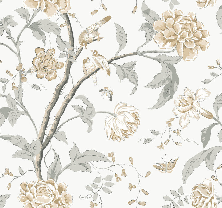 Teahouse Floral Neutral Wallpaper by York Wallcoverings Blooms Covers about 60.8 square feet 27-in by 27-ft long roll Unpasted 25.25 - Fabric Carolina -