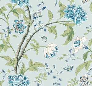 Teahouse Floral Light Blue Wallpaper by York Wallcoverings