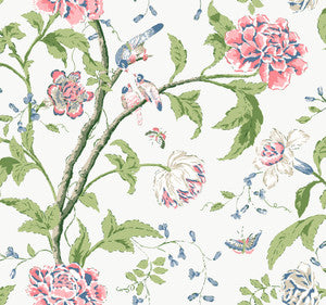 Teahouse Floral White & Blush Wallpaper by York Wallcoverings