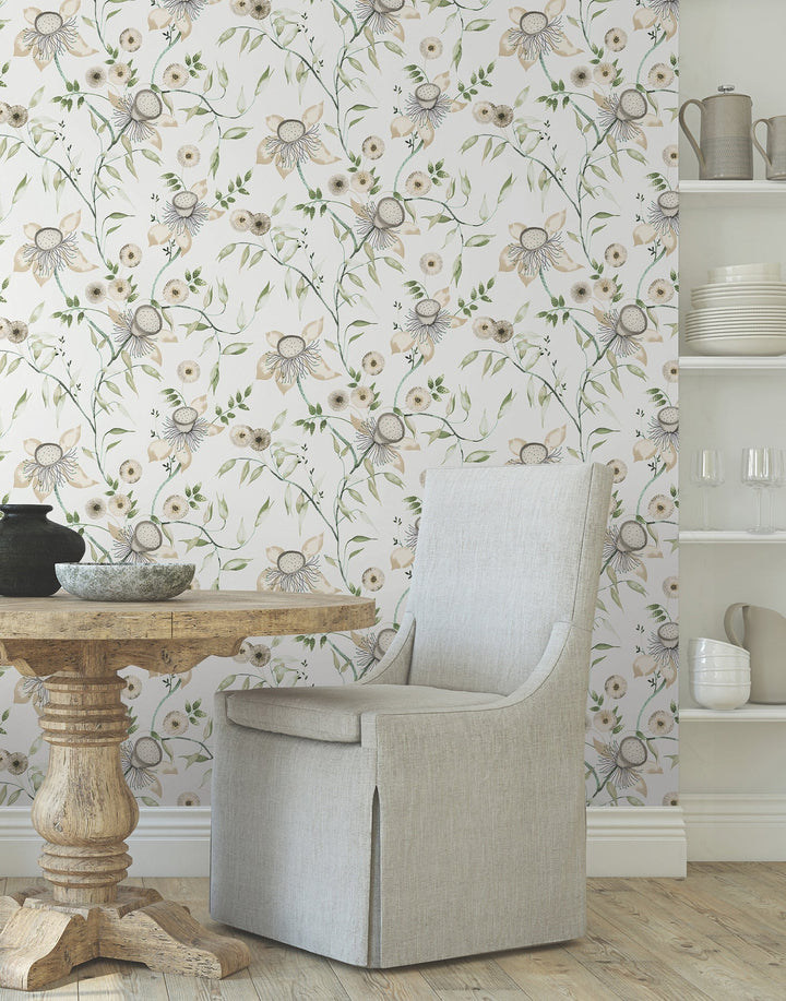 Dream Blossom White & Green Wallpaper by York Wallcoverings Designer