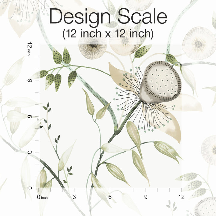 Dream Blossom White & Green Wallpaper by York Wallcoverings Designer