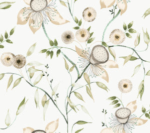 Dream Blossom White & Green Wallpaper by York Wallcoverings