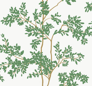 Lunaria Silhouette White & Green Wallpaper by York Wallcoverings