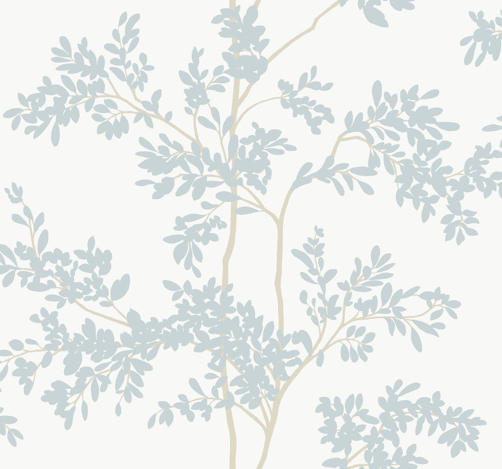 Lunaria Silhouette White & Cloud Blue Wallpaper by York Wallcoverings Blooms Covers about 60.8 square feet 27-in by 27-ft long roll Unpasted 25.25 - Fabric Carolina -