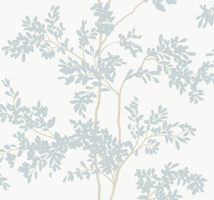 Lunaria Silhouette White & Cloud Blue Wallpaper by York Wallcoverings Blooms Covers about 60.8 square feet 27-in by 27-ft long roll Unpasted 25.25 - Fabric Carolina -