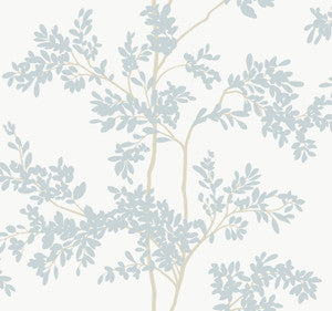 Lunaria Silhouette White & Cloud Blue Wallpaper by York Wallcoverings
