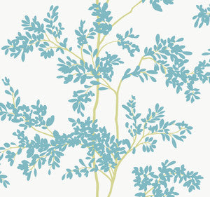Lunaria Silhouette White & Aqua Wallpaper by York Wallcoverings