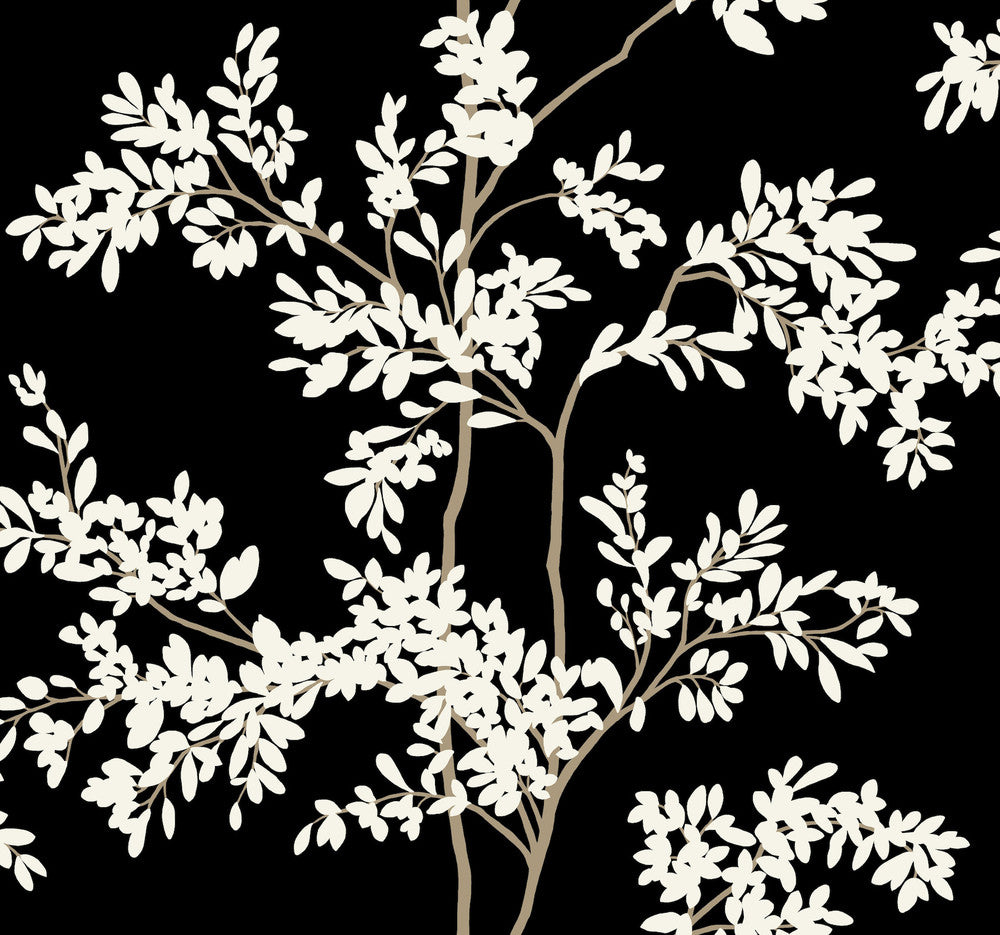 Lunaria Silhouette Black & White Wallpaper by York Wallcoverings Blooms Covers about 60.8 square feet 27-in by 27-ft long roll Unpasted 25.25 - Fabric Carolina -