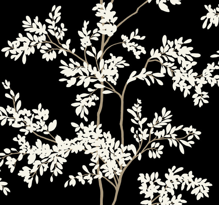 Lunaria Silhouette Black & White Wallpaper by York Wallcoverings Blooms Covers about 60.8 square feet 27-in by 27-ft long roll Unpasted 25.25 - Fabric Carolina -
