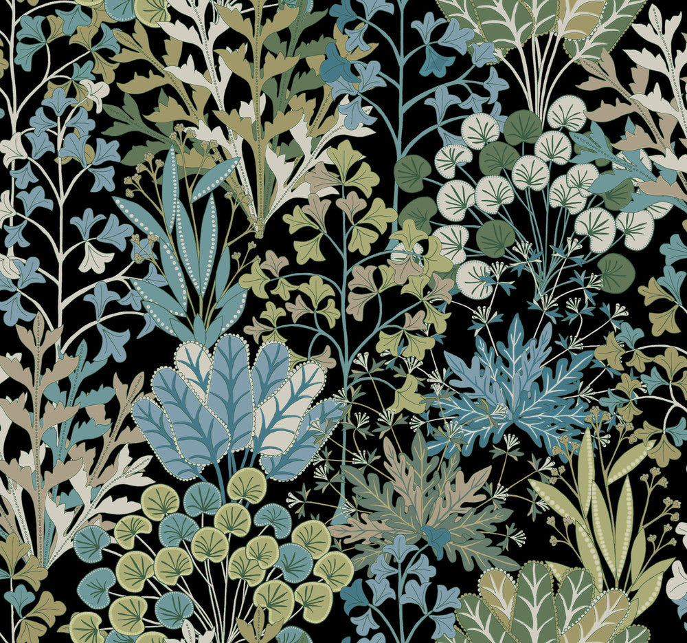 Forest Floor Black Wallpaper by York Wallcoverings Blooms Covers about 60.8 square feet 27-in by 27-ft long roll Unpasted 25.25 - Fabric Carolina -