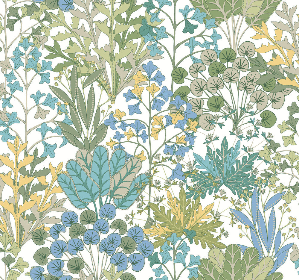 Forest Floor White & Green Wallpaper by York Wallcoverings Blooms Covers about 60.8 square feet 27-in by 27-ft long roll Unpasted 25.25 - Fabric Carolina -