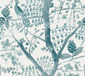 Peacock Block Print Teal Wallpaper by Antonina Vella