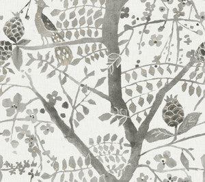 Peacock Block Print Grey Wallpaper by Antonina Vella