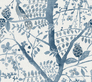 Peacock Block Print Blue Wallpaper by Antonina Vella