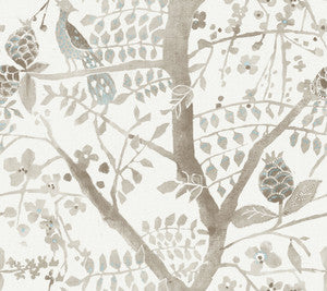 Peacock Block Print Off White Wallpaper by Antonina Vella