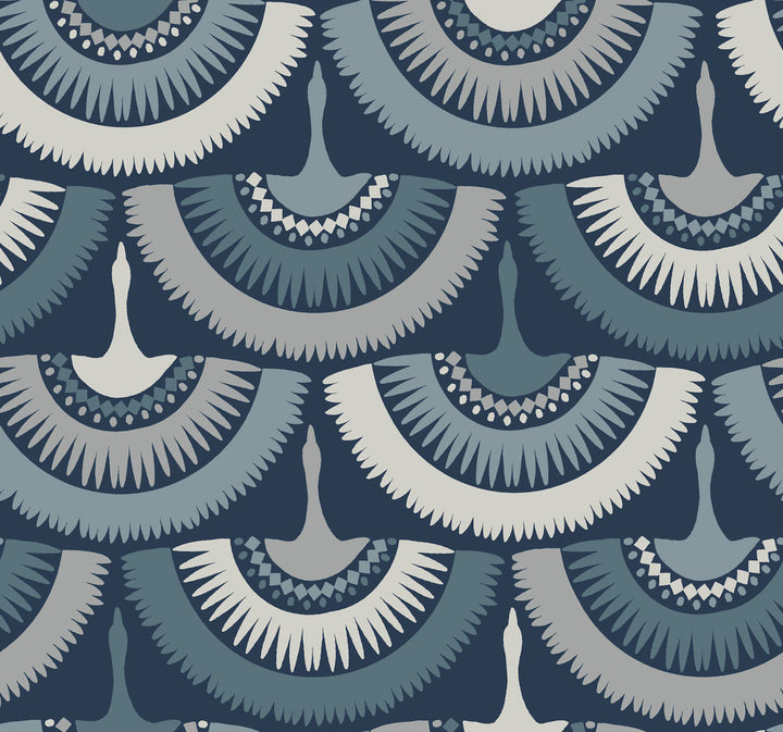 Feather & Fringe Blue Wallpaper by Antonina Vella Antonina Vella Boho Luxe Covers about 60.8 square feet 27-in by 27-ft long roll Unpasted 25.25 - Fabric Carolina -