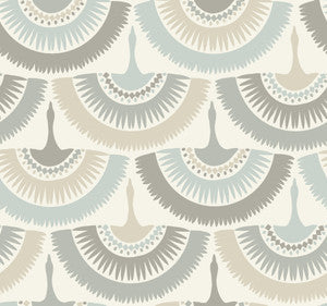 Feather & Fringe Cream & Blue Wallpaper by Antonina Vella