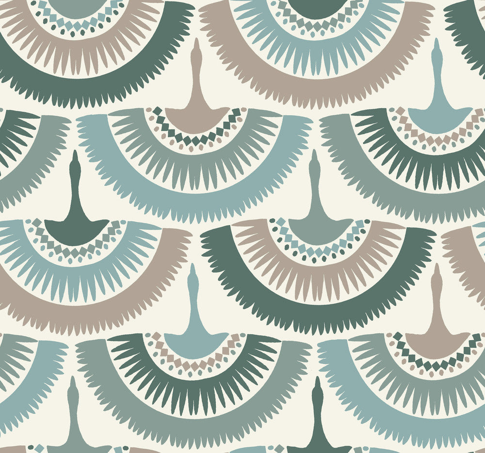 Feather & Fringe Green Wallpaper by Antonina Vella Antonina Vella Boho Luxe Covers about 60.8 square feet 27-in by 27-ft long roll Unpasted 25.25 - Fabric Carolina -