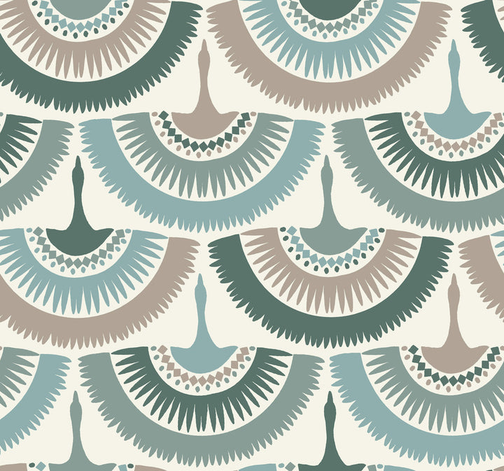 Feather & Fringe Green Wallpaper by Antonina Vella Antonina Vella Boho Luxe Covers about 60.8 square feet 27-in by 27-ft long roll Unpasted 25.25 - Fabric Carolina -