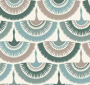 Feather & Fringe Green Wallpaper by Antonina Vella
