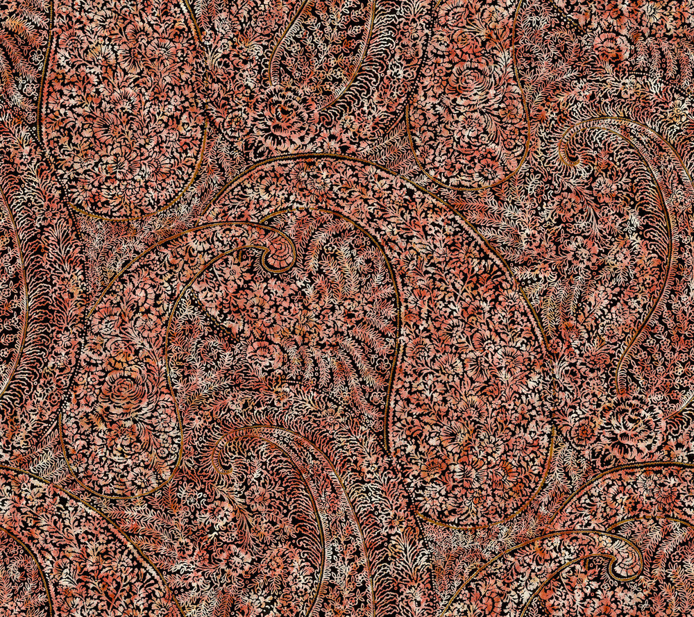 Kashmir Dreams Paisley Red Wallpaper by Antonina Vella Antonina Vella Boho Luxe Covers about 60.8 square feet 27-in by 27-ft long roll Unpasted 24 - Fabric Carolina -