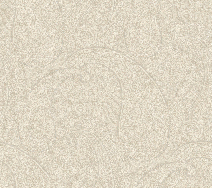 Kashmir Dreams Paisley Off White Wallpaper by Antonina Vella Antonina Vella Boho Luxe Covers about 60.8 square feet 27-in by 27-ft long roll Unpasted 24 - Fabric Carolina -