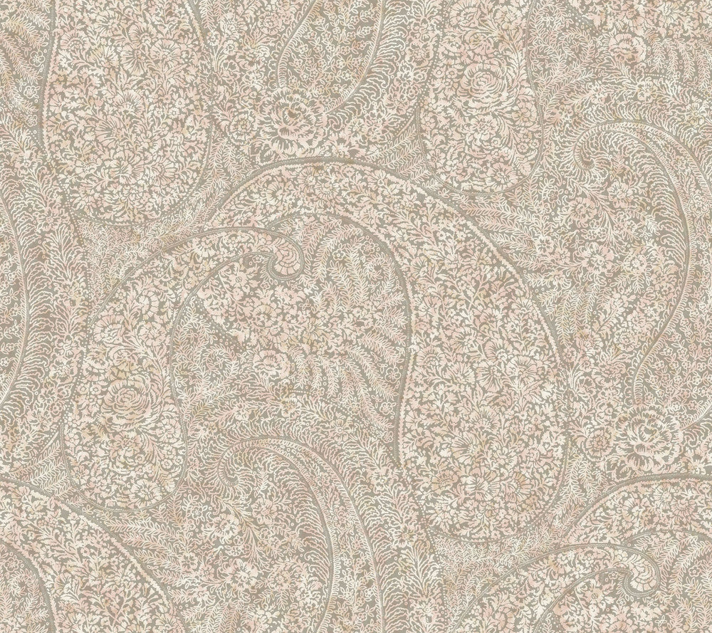 Kashmir Dreams Paisley Pink Wallpaper by Antonina Vella Antonina Vella Boho Luxe Covers about 60.8 square feet 27-in by 27-ft long roll Unpasted 24 - Fabric Carolina -