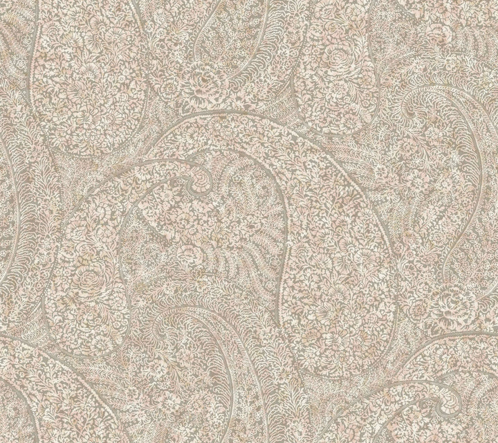Kashmir Dreams Paisley Pink Wallpaper by Antonina Vella Antonina Vella Boho Luxe Covers about 60.8 square feet 27-in by 27-ft long roll Unpasted 24 - Fabric Carolina -