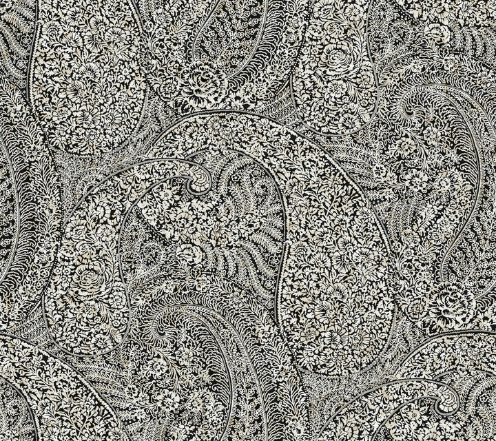 Kashmir Dreams Paisley Black Wallpaper by Antonina Vella Antonina Vella Boho Luxe Covers about 60.8 square feet 27-in by 27-ft long roll Unpasted 24 - Fabric Carolina -