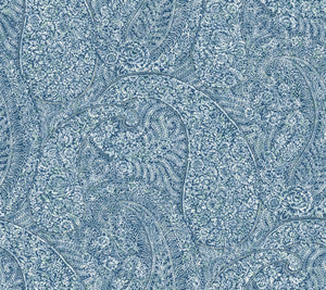 Kashmir Dreams Paisley Blue Wallpaper by Antonina Vella