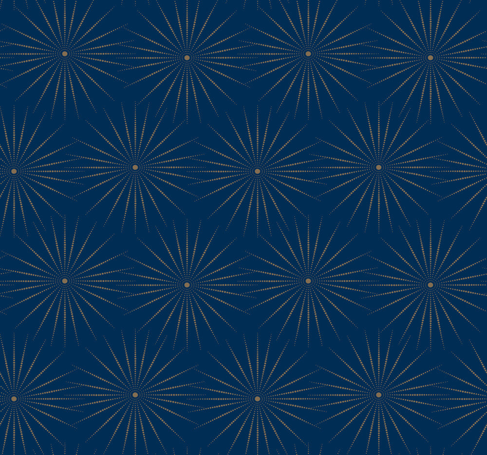 Starlight Blue & Gold Wallpaper by Antonina Vella Antonina Vella Boho Luxe Covers about 60.8 square feet 27-in by 27-ft long roll Unpasted 25.25 - Fabric Carolina -