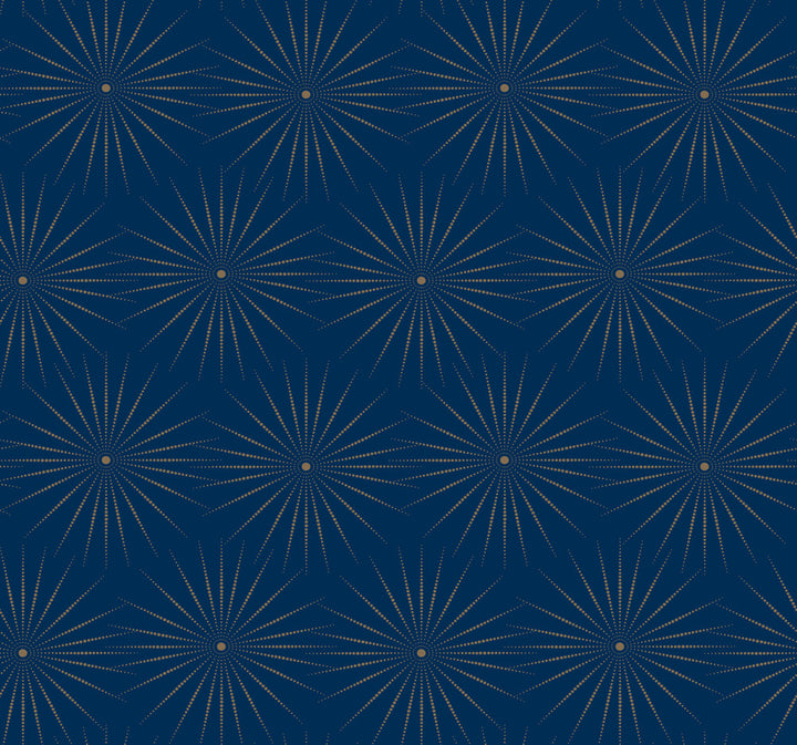 Starlight Blue & Gold Wallpaper by Antonina Vella Antonina Vella Boho Luxe Covers about 60.8 square feet 27-in by 27-ft long roll Unpasted 25.25 - Fabric Carolina -