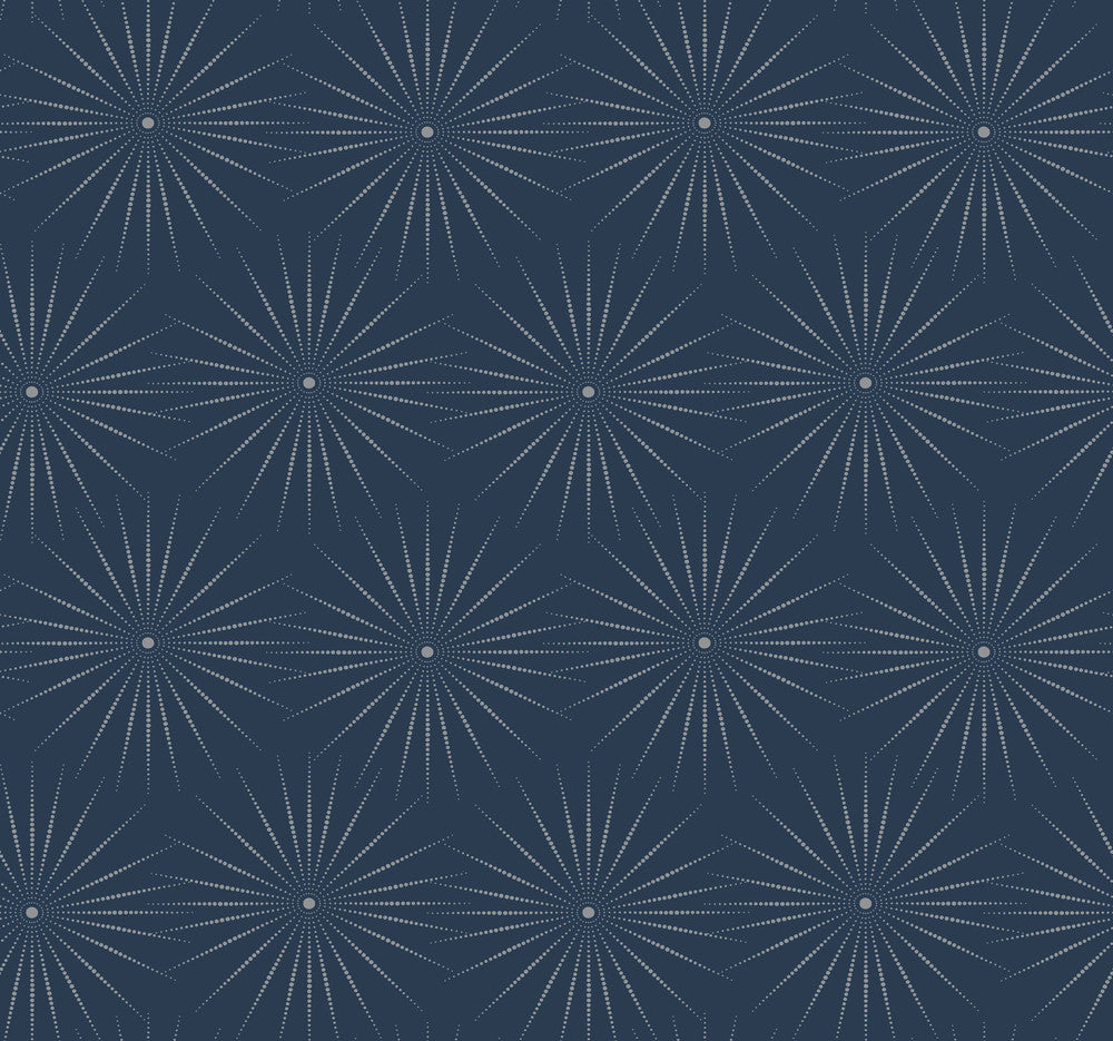 Starlight Blue & Silver Wallpaper by Antonina Vella Antonina Vella Boho Luxe Covers about 60.8 square feet 27-in by 27-ft long roll Unpasted 25.25 - Fabric Carolina -