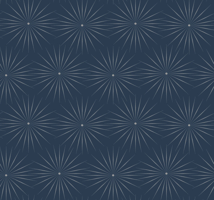 Starlight Blue & Silver Wallpaper by Antonina Vella Antonina Vella Boho Luxe Covers about 60.8 square feet 27-in by 27-ft long roll Unpasted 25.25 - Fabric Carolina -