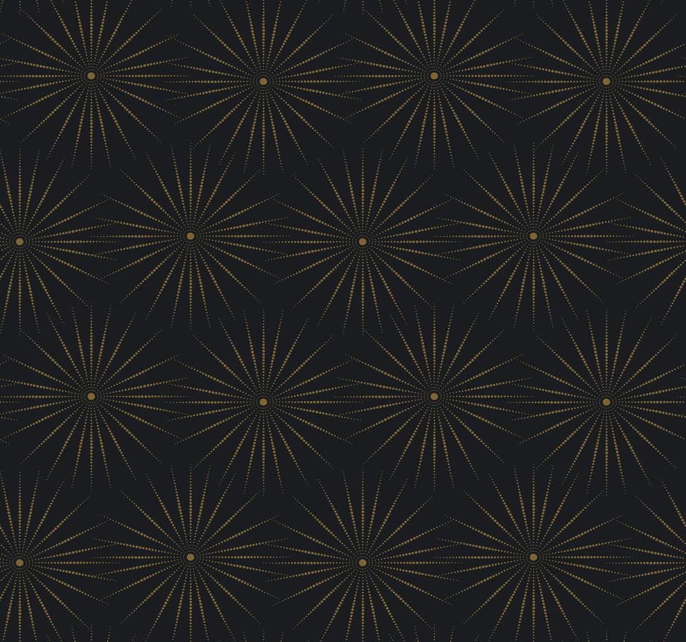 Starlight Black & Gold Wallpaper by Antonina Vella Antonina Vella Boho Luxe Covers about 60.8 square feet 27-in by 27-ft long roll Unpasted 25.25 - Fabric Carolina -