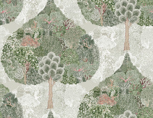 Mystic Forest Green & Coral Wallpaper by Antonina Vella