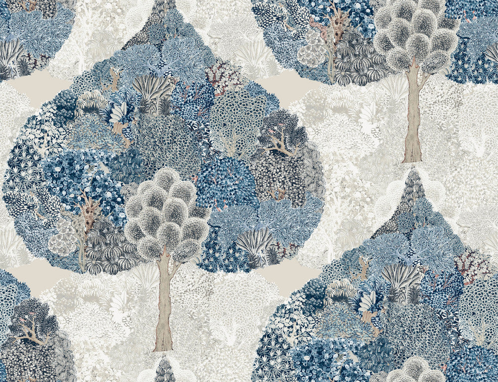 Mystic Forest Blue Wallpaper by Antonina Vella Antonina Vella Boho Luxe Covers about 60.8 square feet 27-in by 27-ft long roll Unpasted 20.5 - Fabric Carolina -