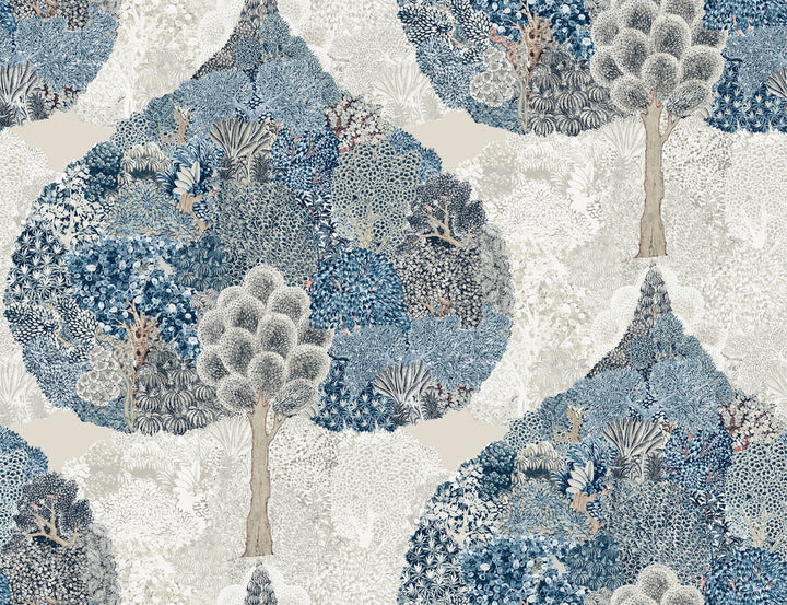Mystic Forest Blue Wallpaper by Antonina Vella Antonina Vella Boho Luxe Covers about 60.8 square feet 27-in by 27-ft long roll Unpasted 20.5 - Fabric Carolina -
