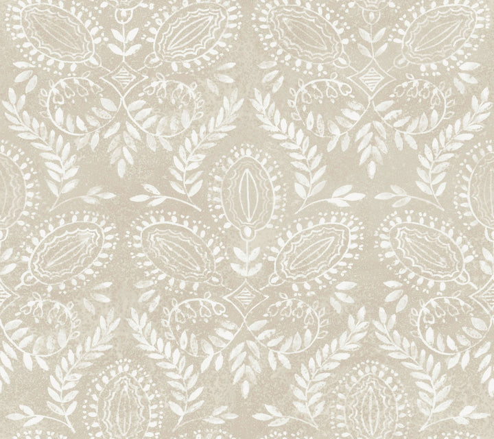 Laurel Damask Off White Wallpaper by Antonina Vella Antonina Vella Boho Luxe Covers about 60.8 square feet 27-in by 27-ft long roll Unpasted 24 - Fabric Carolina -