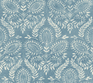 Laurel Damask Blue Wallpaper by Antonina Vella