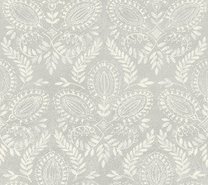 Laurel Damask Grey Wallpaper by Antonina Vella
