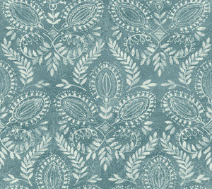 Laurel Damask Teal Wallpaper by Antonina Vella
