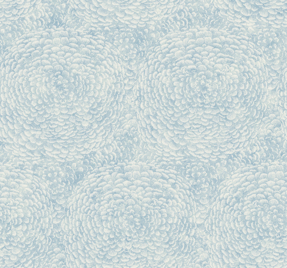 Floret Blue Wallpaper by Antonina Vella Antonina Vella Boho Luxe Covers about 60.8 square feet 27-in by 27-ft long roll Unpasted 25.25 - Fabric Carolina -