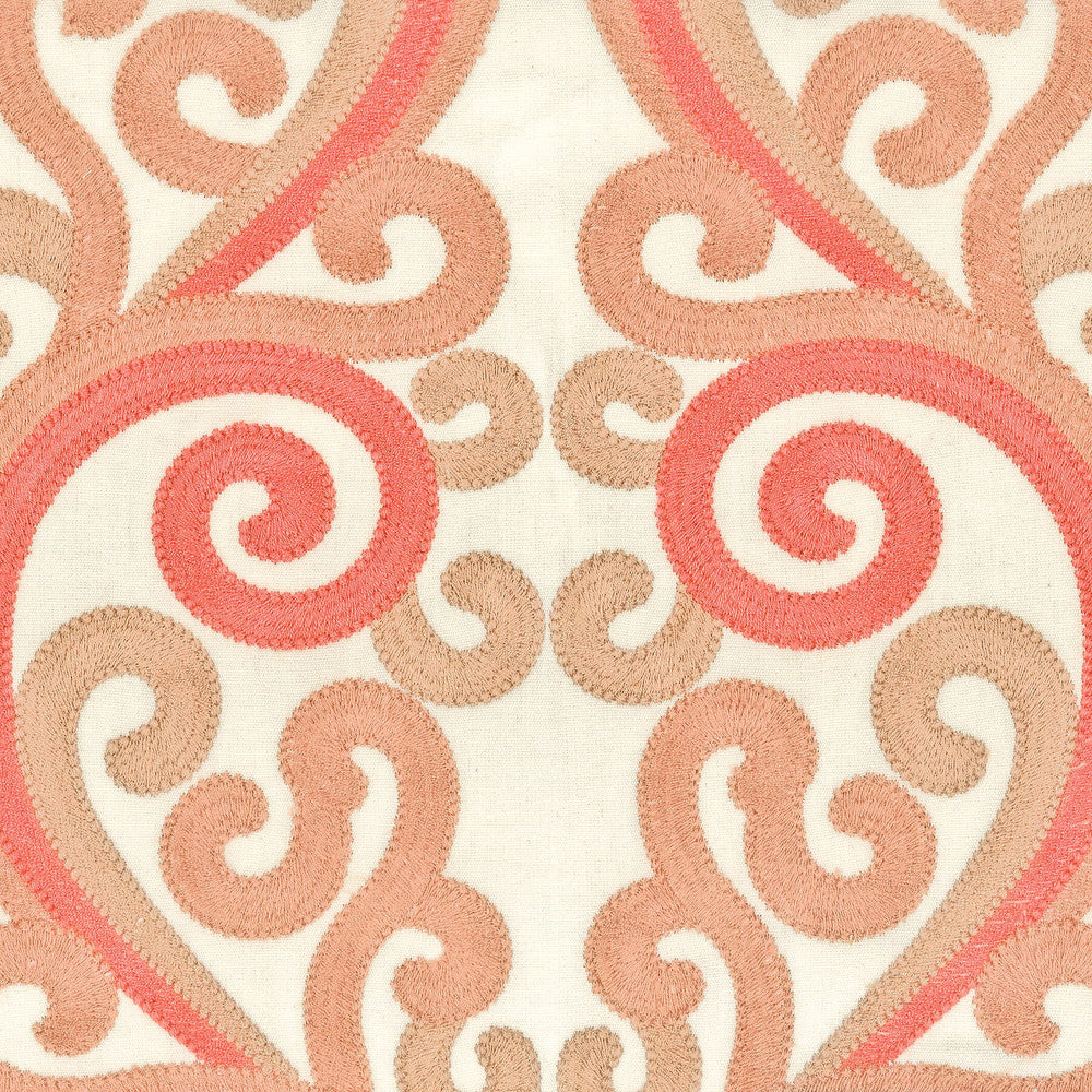 Boxster 4 Shrimp by Stout Fabric Rainbow Library Coral/Blossom 100% Cotton Embroidery INDIA Horizontal: 12.625 and Vertical: 15.625 51.25 in - Fabric Carolina -