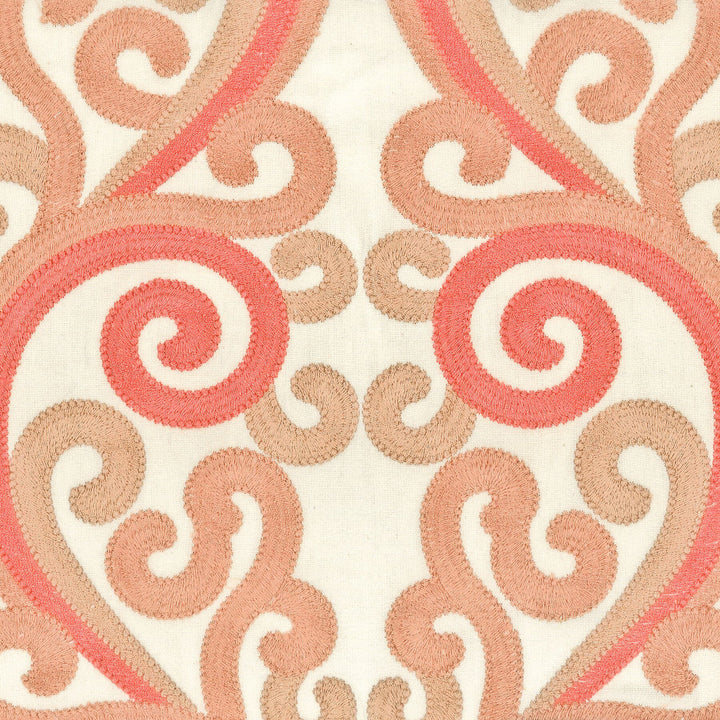 Boxster 4 Shrimp by Stout Fabric Rainbow Library Coral/Blossom 100% Cotton Embroidery INDIA Horizontal: 12.625 and Vertical: 15.625 51.25 in - Fabric Carolina -