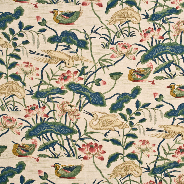 Heron & Lotus Flower Indigo/Pink by G P & J Baker Fabric EMPEROR'S GARDEN LINEN - 100% United Kingdom - Horizontal: - and Vertical: 36.642 53.978 - Fabric Carolina -
