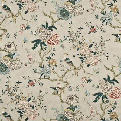 Oriental Bird Rose/Grey by G P & J Baker Fabric ORIGINALS (UK) LINEN - 57%;COTTON - 33%;NYLON - 10% United Kingdom - Horizontal: 35.46 and Vertical: 31.126 53.978 - Fabric Carolina -