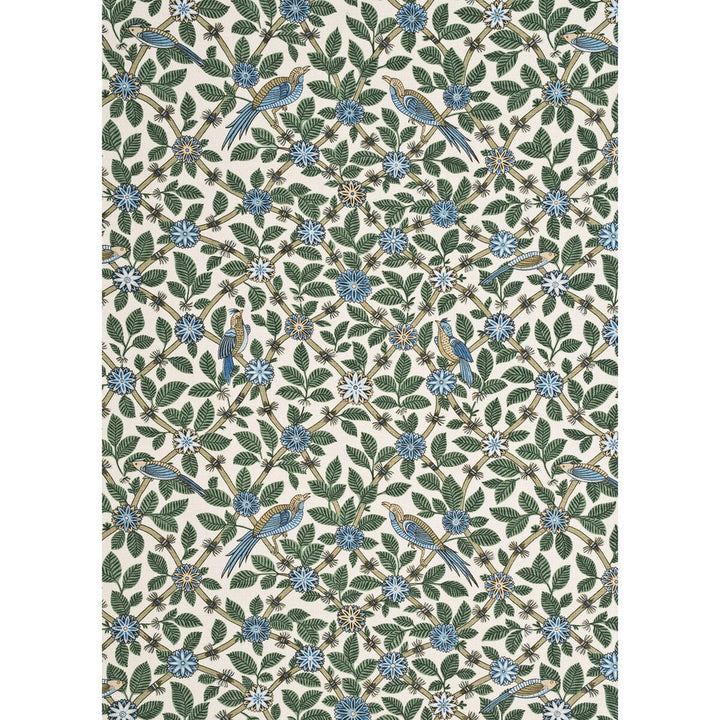 Bamboo Bird Aqua/Teal by G P & J Baker Designer Fabric CRAYFORD LINEN - 100% United Kingdom - Horizontal: 26.792 and Vertical: 26.792 53.978 - Swanky Fabrics -