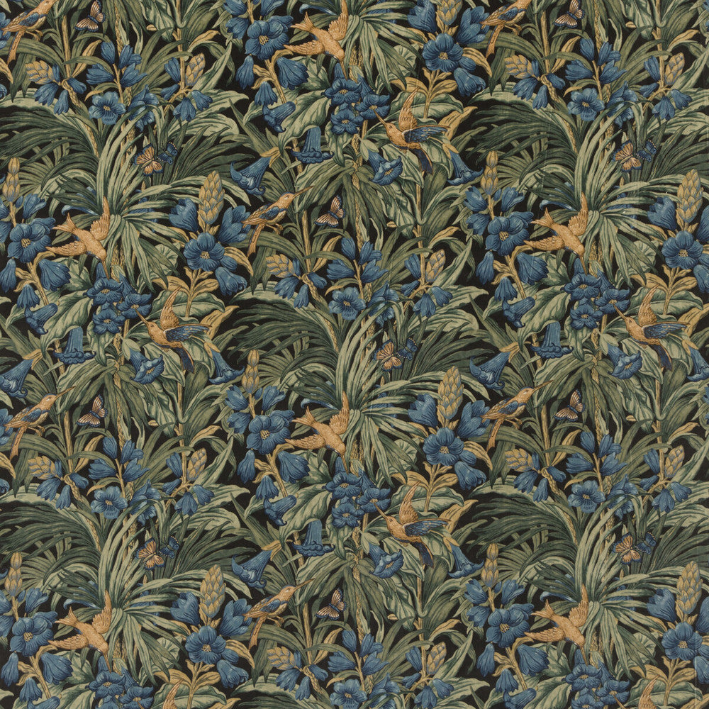 Trumpet Flowers Velvet Dark Indigo/Teal by G P & J Baker Fabric ORIGINALS V COTTON - 100% United Kingdom HEAVY Horizontal: 42.946 and Vertical: 27.186 52.008 - Fabric Carolina -