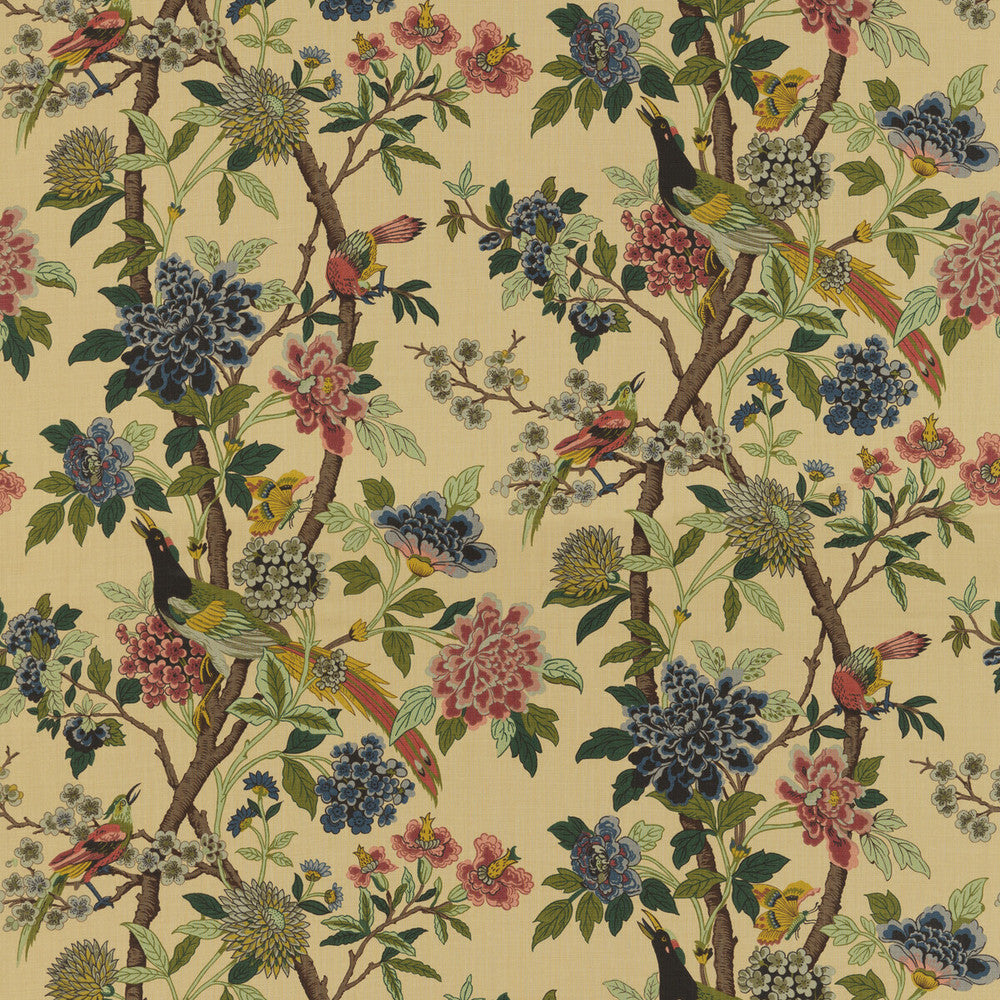 Hydrangea Bird Parchment by G P & J Baker Fabric EAST TO WEST LINEN - 100% Thailand LIGHT Horizontal: - and Vertical: 43.734 53.978 - Fabric Carolina -